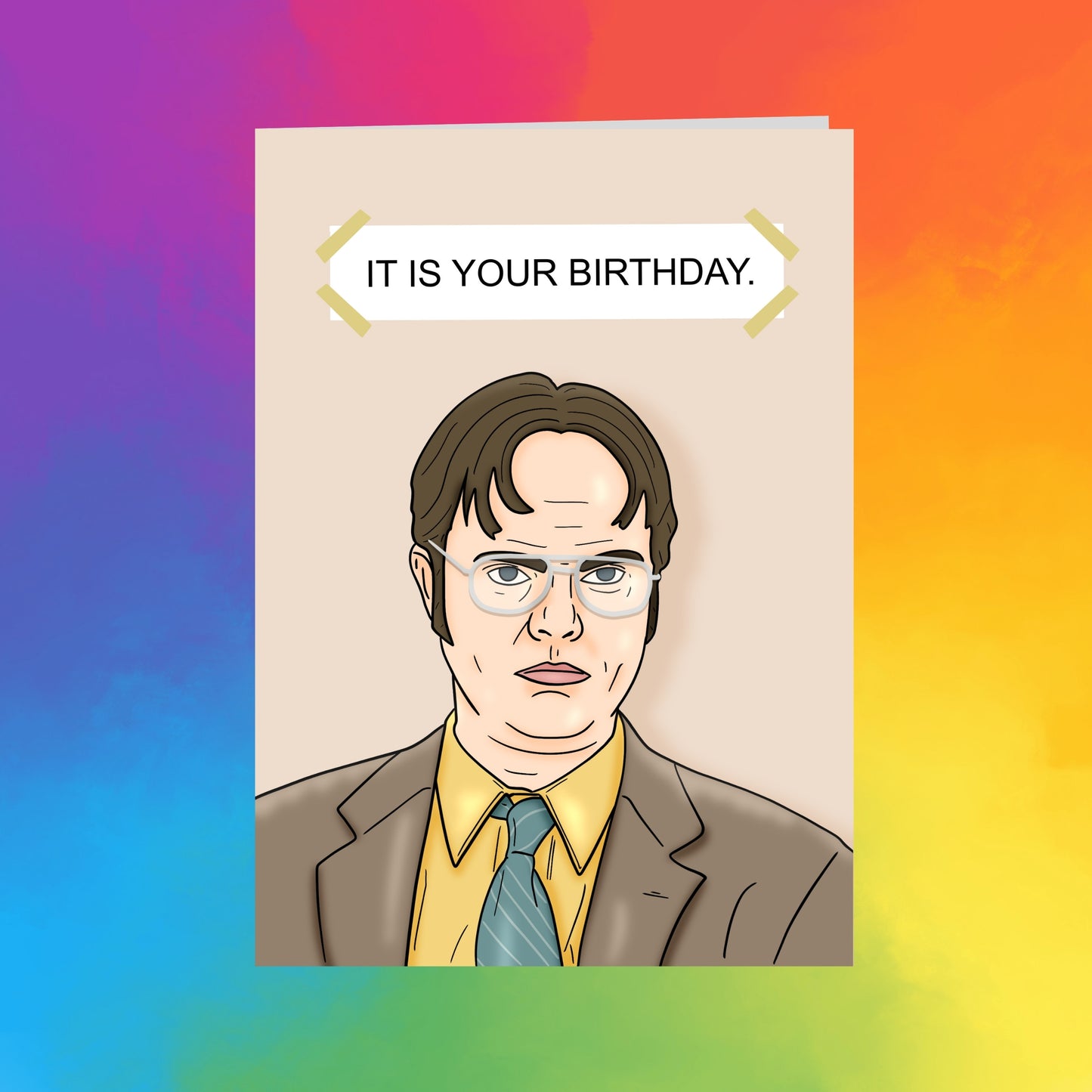 The image is a cartoon of a man wearing glasses and a suit, with the text "IT IS YOUR BIRTHDAY" above him.