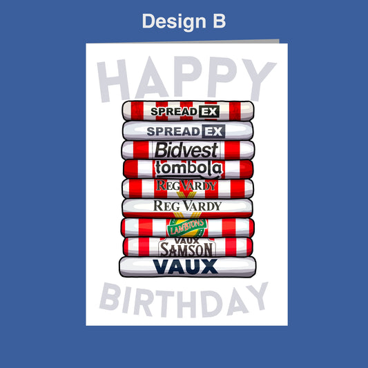 A birthday card with a stack of various products, including Vauxhall, Spread, Bidvest, Vauxhall, and Samson, along with the text "Happy Birthday".