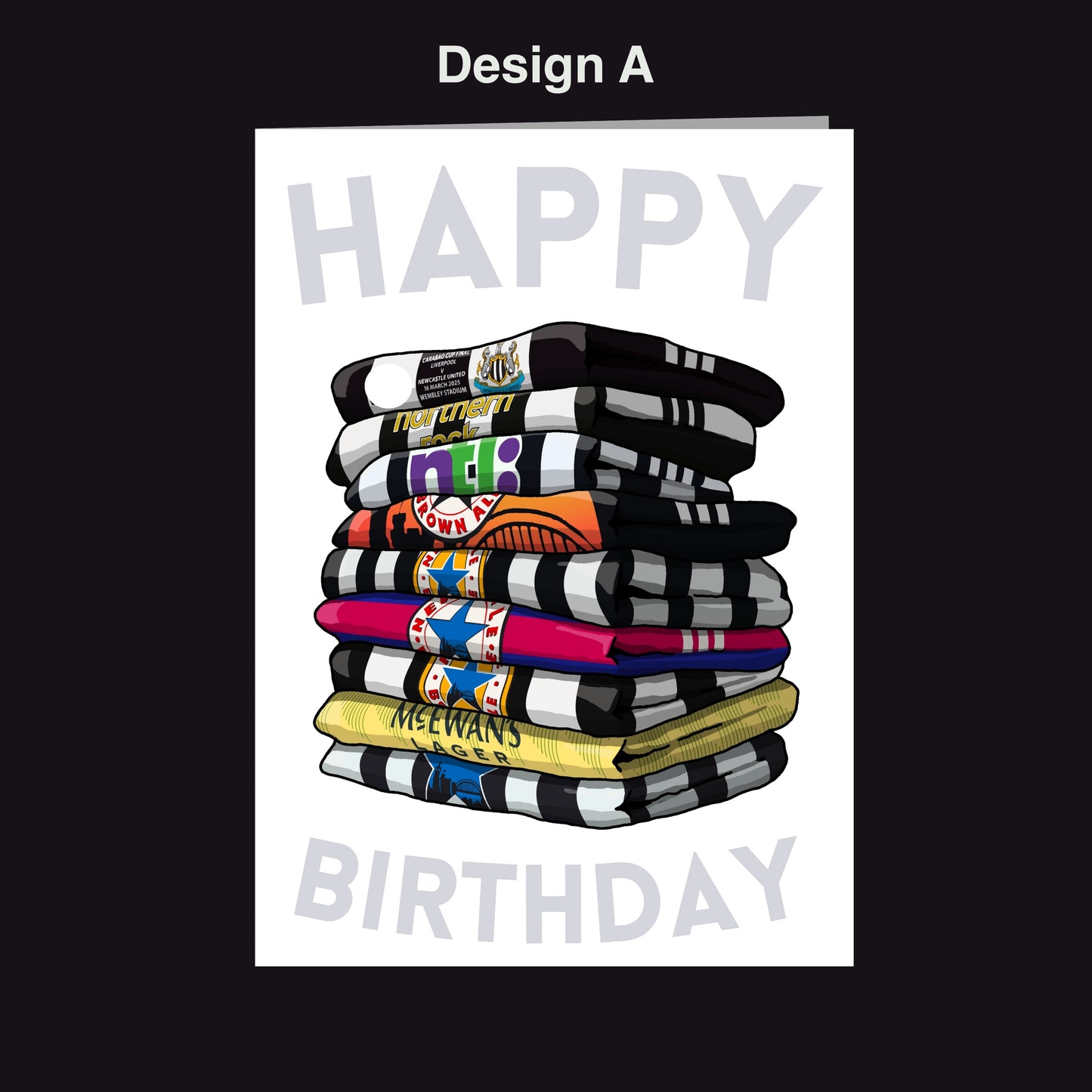 A stack of colorful towels with the text "Happy Birthday" written on them.