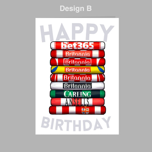 A stack of colorful scarves with the text "HAPPY BIRTHDAY" written on them.