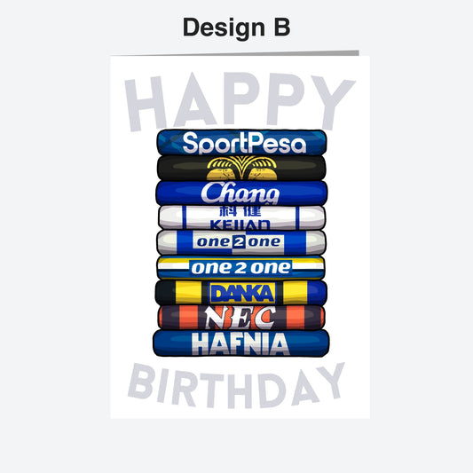 The image is a birthday card with a stack of colorful tubes, each representing a different country or team. The text on the tubes reads "Happy Birthday" and "Design B".