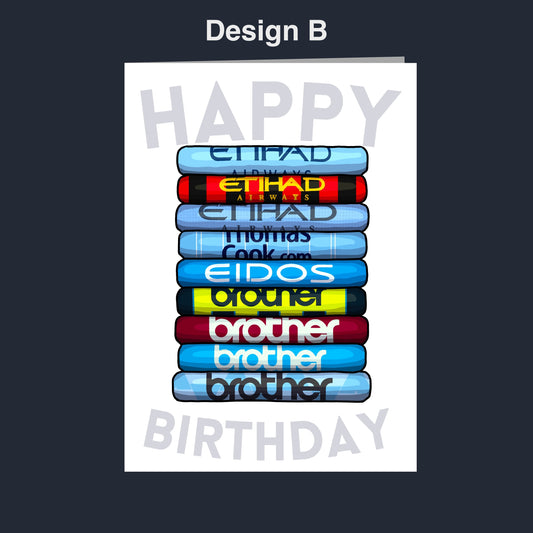 A birthday card with a stack of colorful books, each with a different title written on it, such as "Ethan", "Ethan's", "Ethan's brother", "Ethan's brother's", "Ethan's brother's brother", "Ethan's brother's brother's brother", and "Ethan's brother's brother's brother". The text "Happy Birthday" is displayed at the bottom of the image.