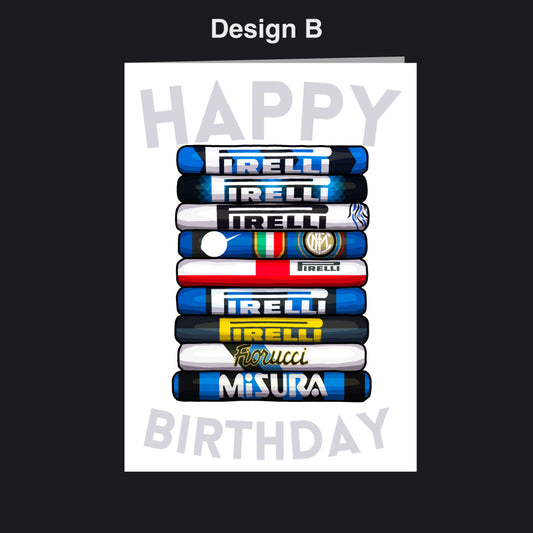 A birthday card with a stack of colorful tubes, each displaying a different brand logo, representing a diverse range of sponsors.