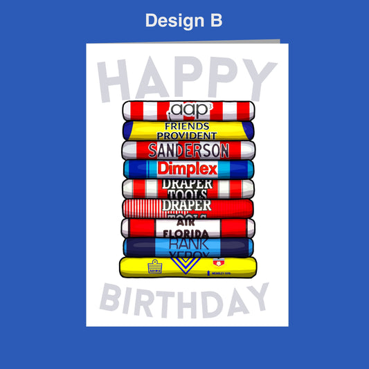 A birthday card with a stack of colorful tubes, each representing a different friend or friend of the birthday person.