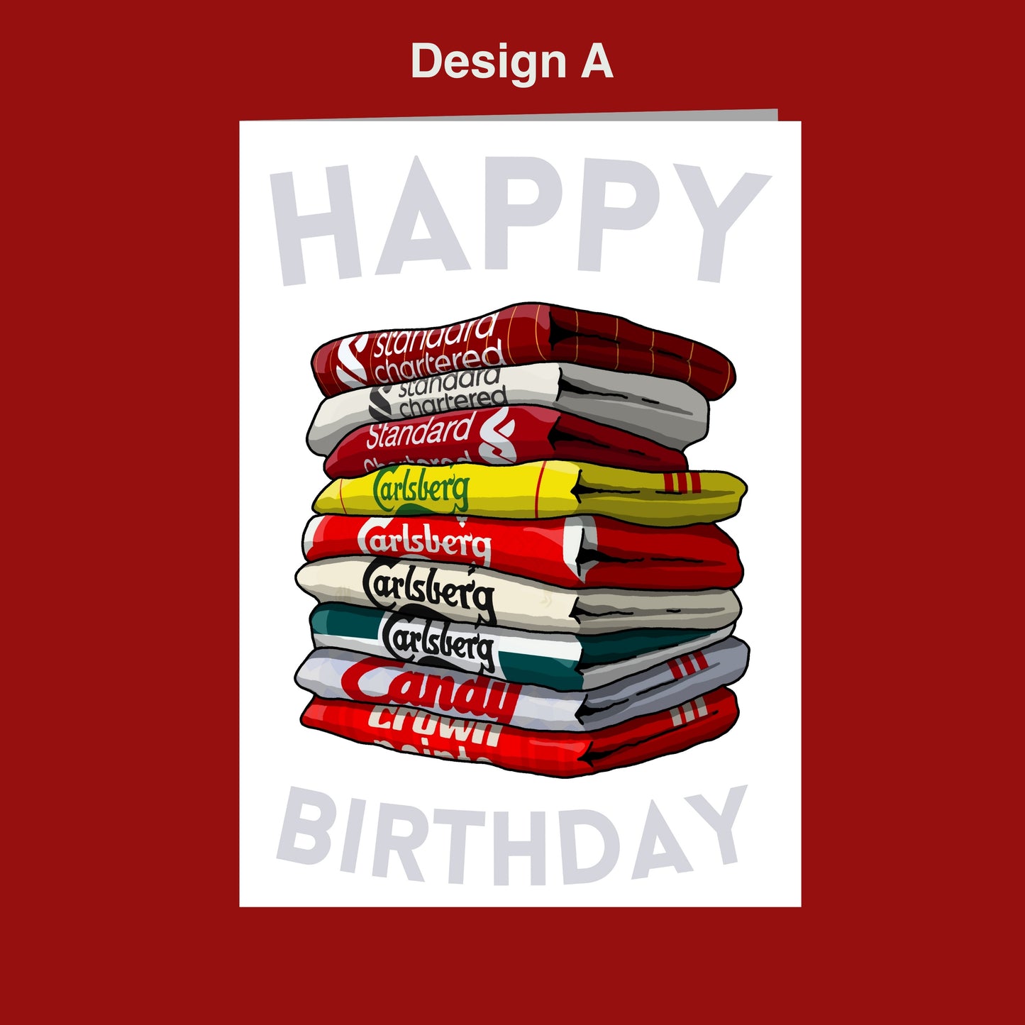 A stack of colorful towels with the text "CARLSBERG" printed on them, along with the text "Happy Birthday" displayed below.
