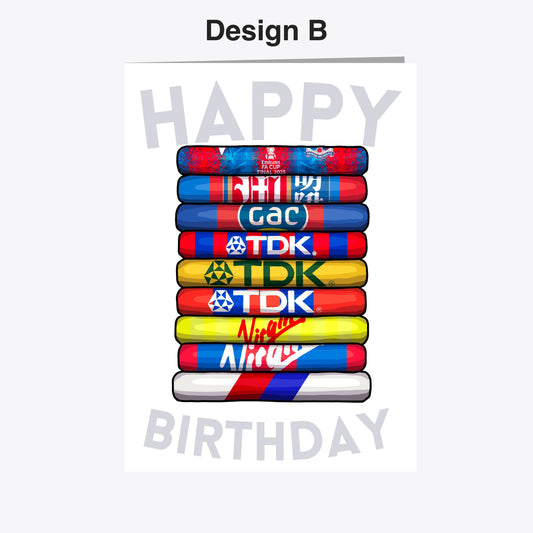 A colorful stack of various branded items, including a soccer ball, a basketball, and a skateboard, arranged in a visually appealing manner. The text "Happy Birthday" is displayed prominently in the image.