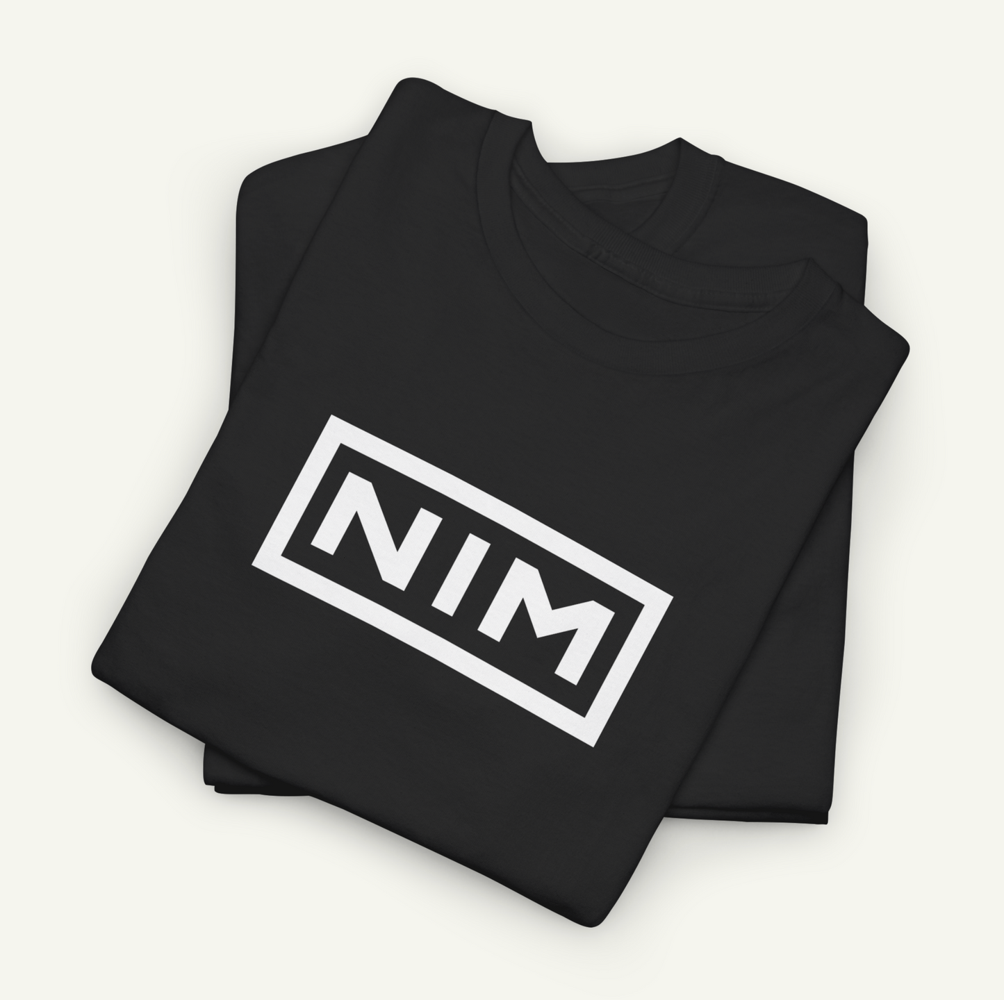 a black t-shirt with a white logo on it.