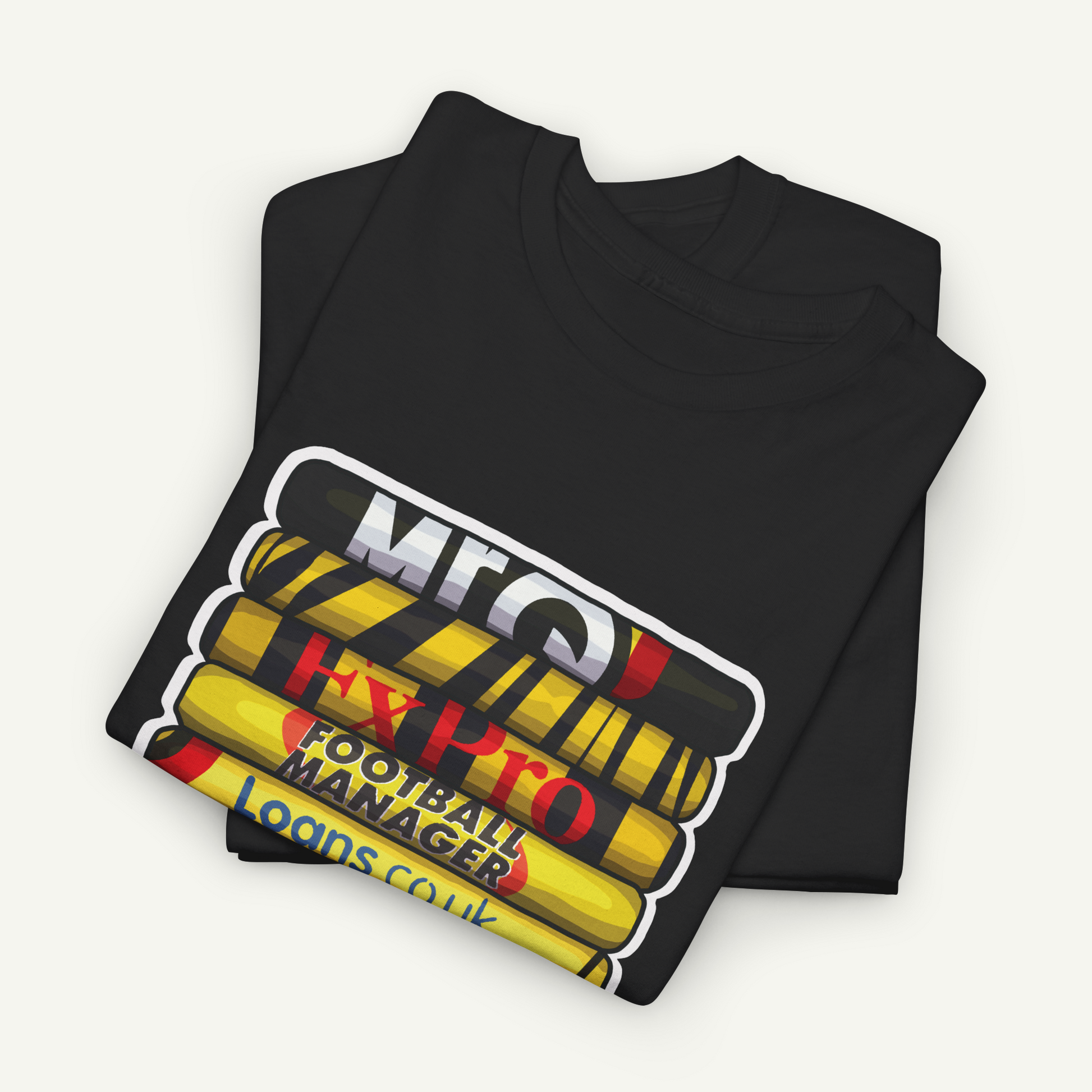 a black t - shirt with a stack of yellow crayons on it