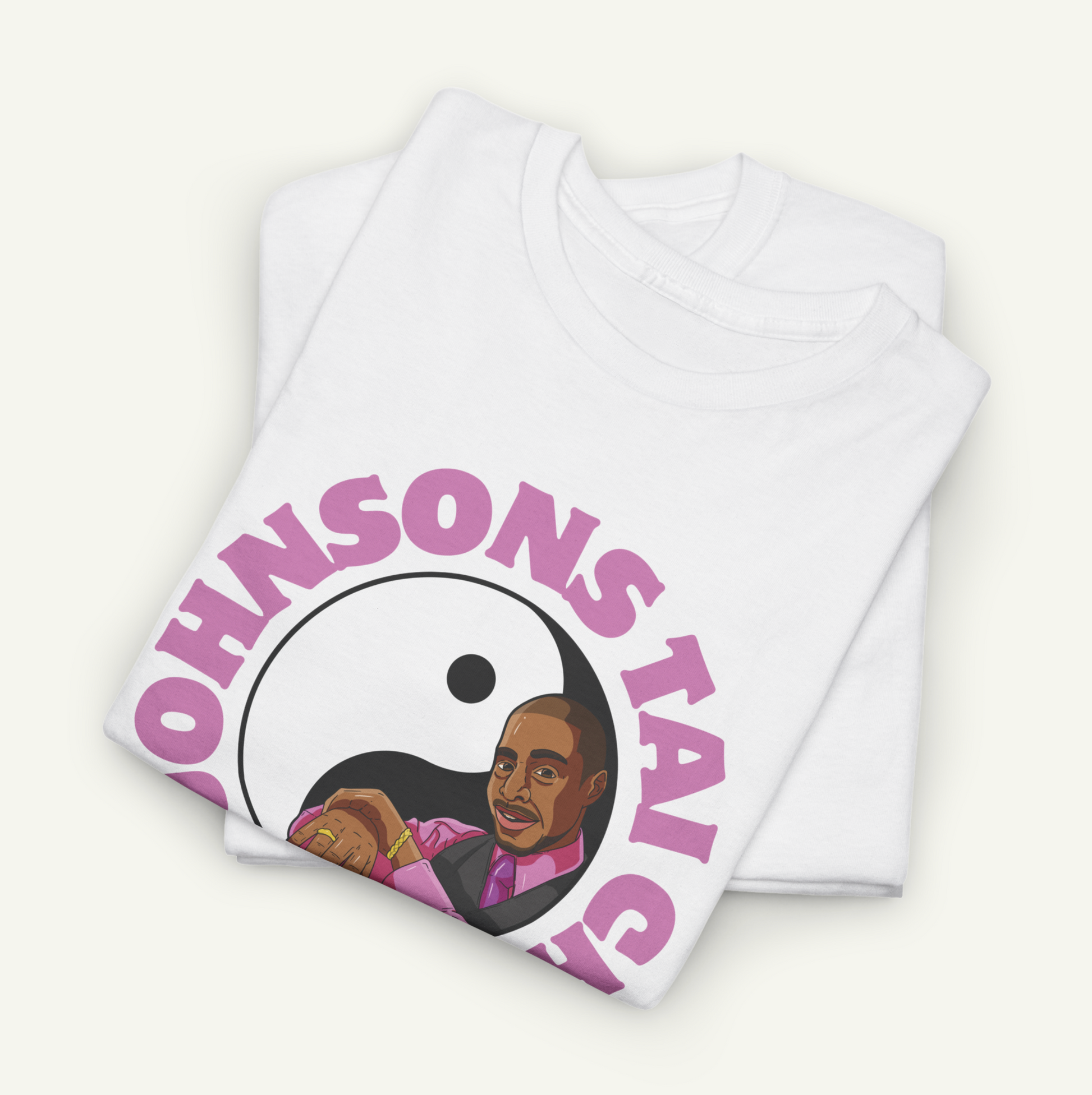 a white t-shirt with a graphic design and text printed on it.