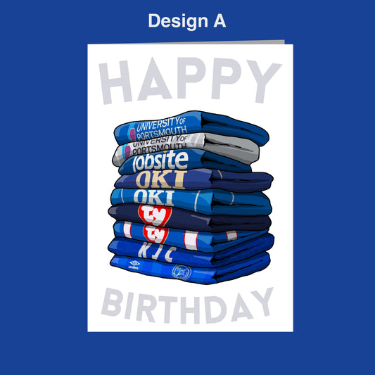 A stack of blue and white striped towels, with the text "Happy Birthday" written on them.