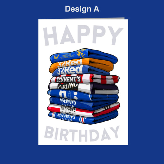 A stack of colorful towels with various text and logos on them, representing a birthday celebration.
