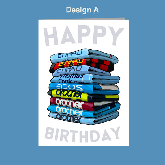 A stack of colorful t-shirts with the text "Happy Birthday" written on them.