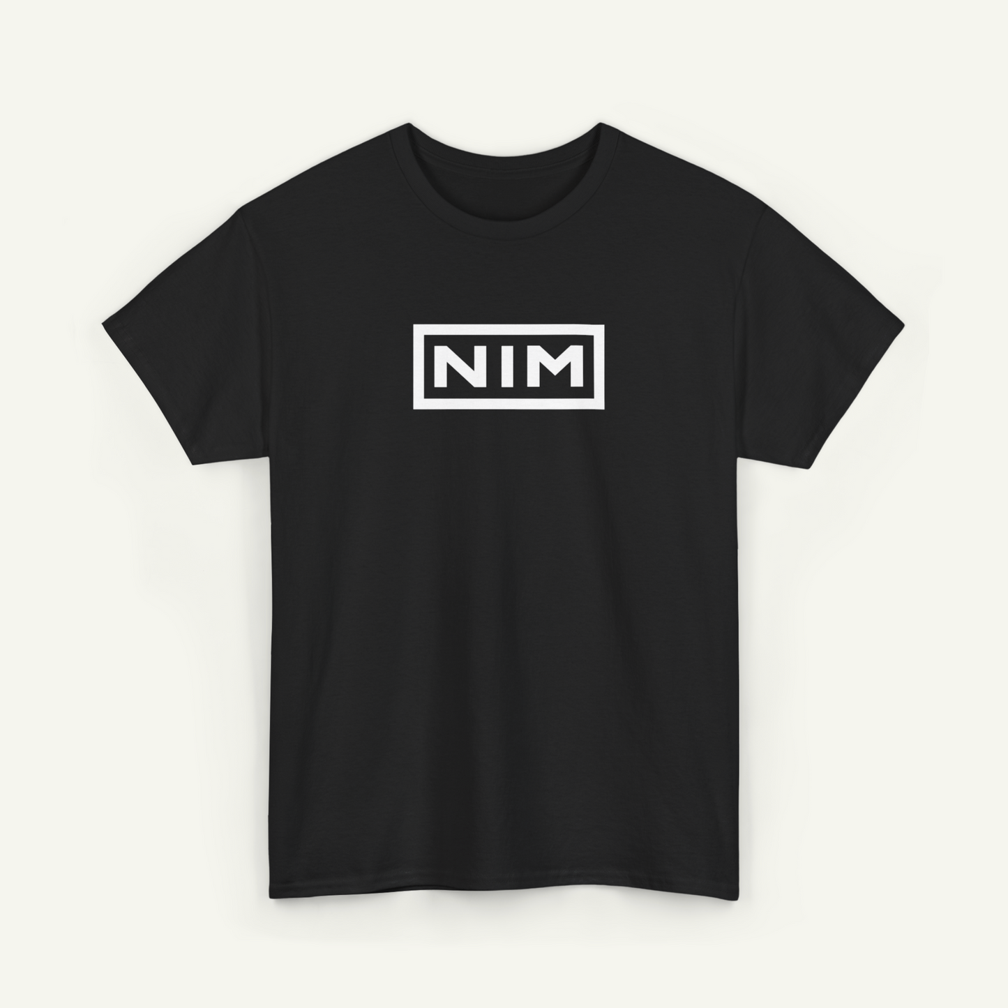 A black t-shirt with a white graphic design on the front.