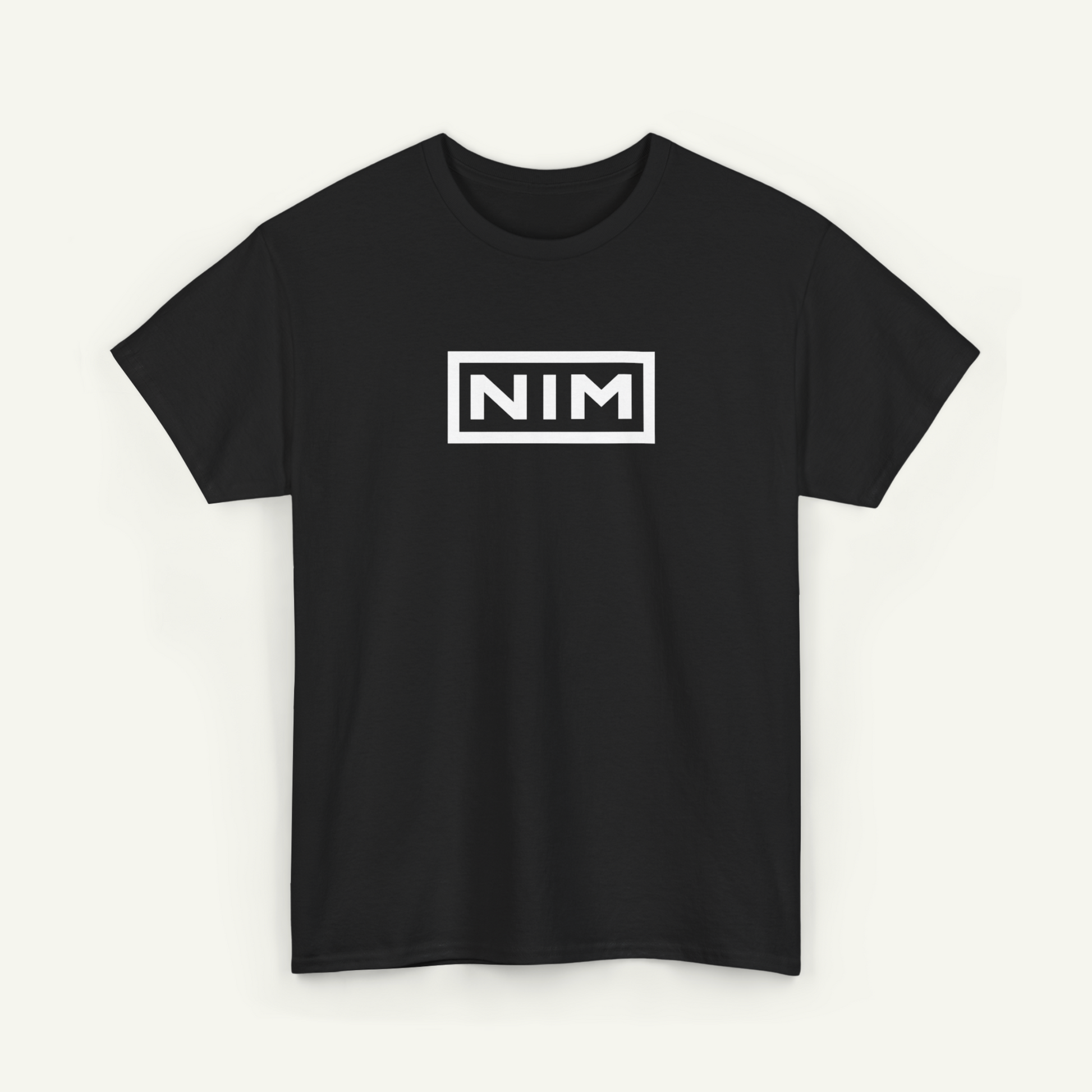 A black t-shirt with a white graphic design on the front.