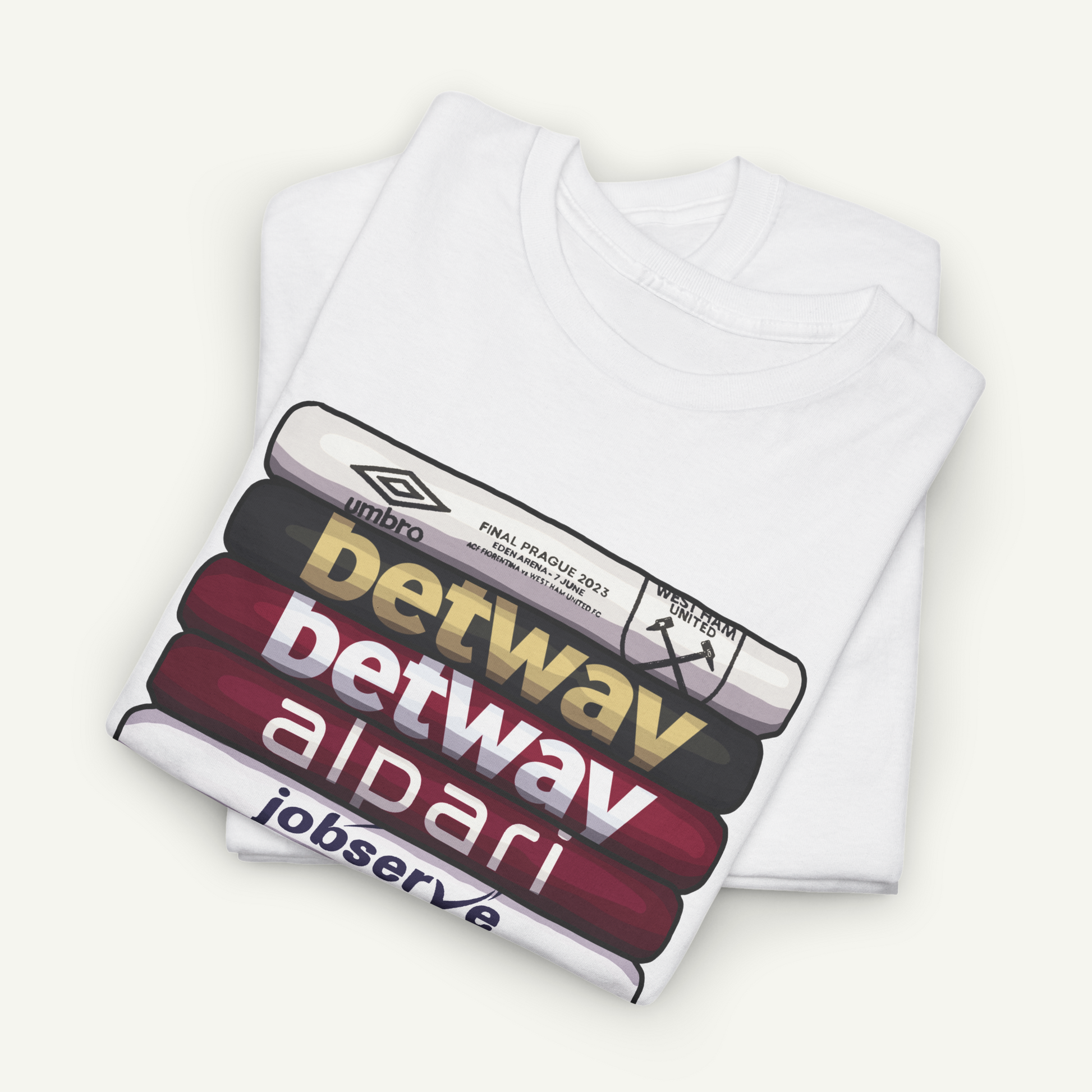 A white t-shirt with a graphic design featuring a stack of books with the text "DETWAVE ALDARI" printed on it.