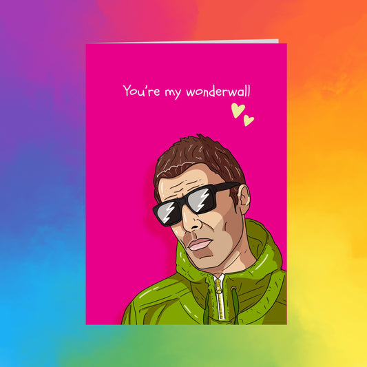 a man wearing sunglasses and a green jacket, with the text "You're my wonderwall" written above him.