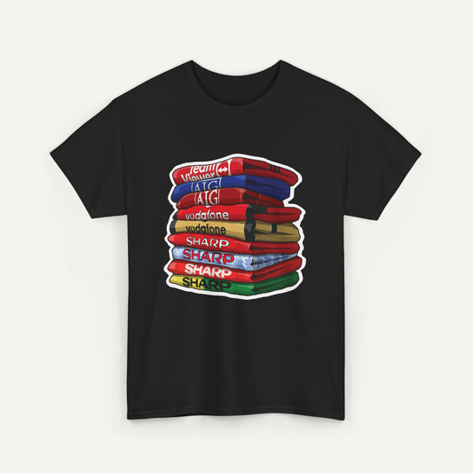 Manchester United Football Club Shirt Stack T-Shirt | KitStax Collection | Retro Football Fan Gift
