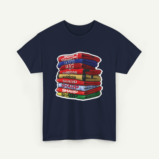 Manchester United Football Club Shirt Stack T-Shirt | KitStax Collection | Retro Football Fan Gift