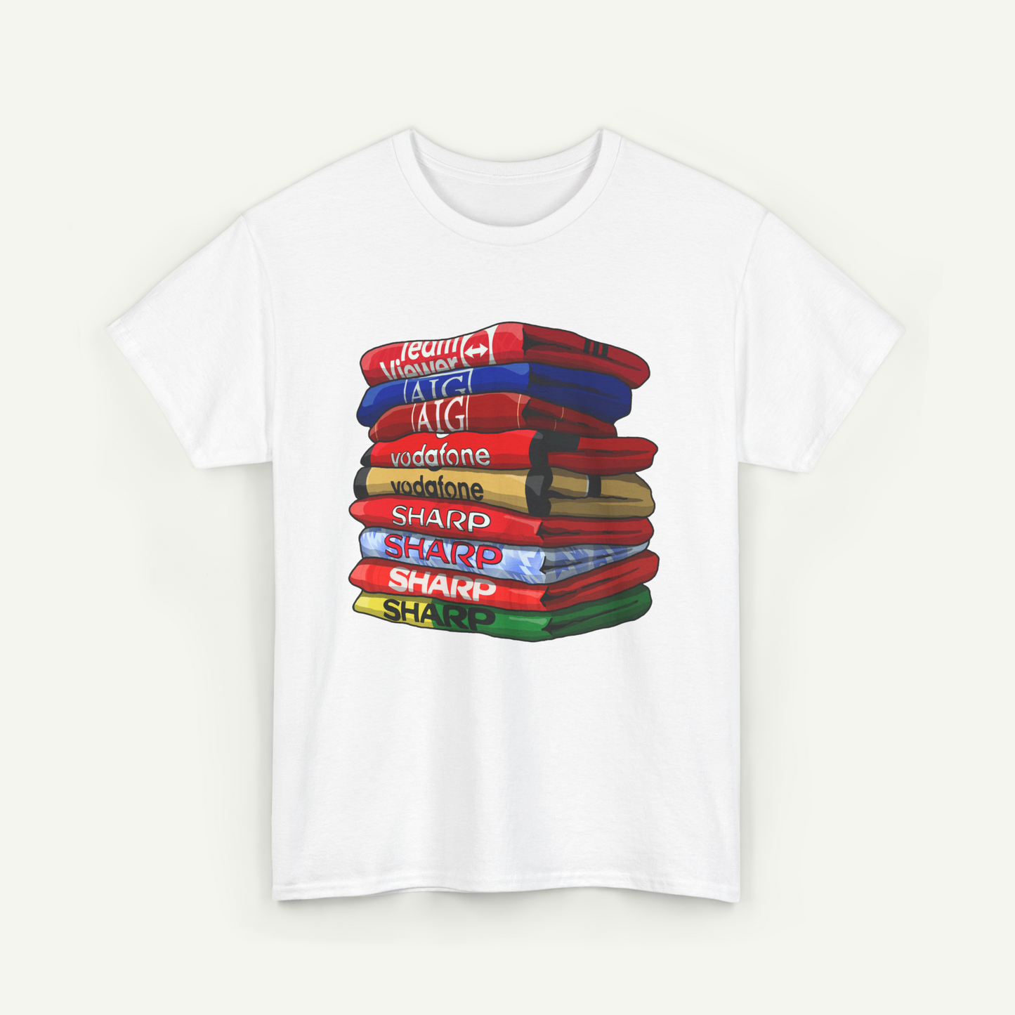 Manchester United Football Club Shirt Stack T-Shirt | KitStax Collection | Retro Football Fan Gift