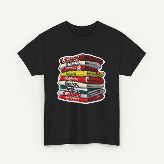 Liverpool Football Club Shirt Stack T-Shirt | KitStax Collection | Retro Football Fan Gift