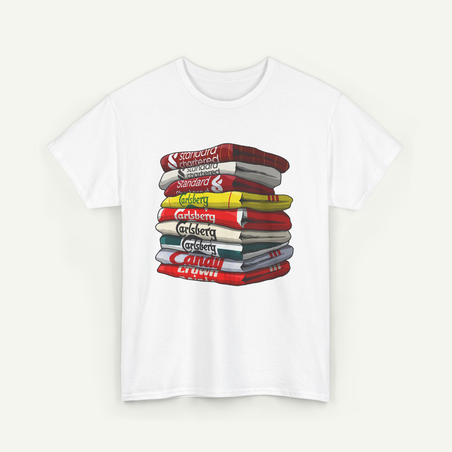 Liverpool Football Club Shirt Stack T-Shirt | KitStax Collection | Retro Football Fan Gift