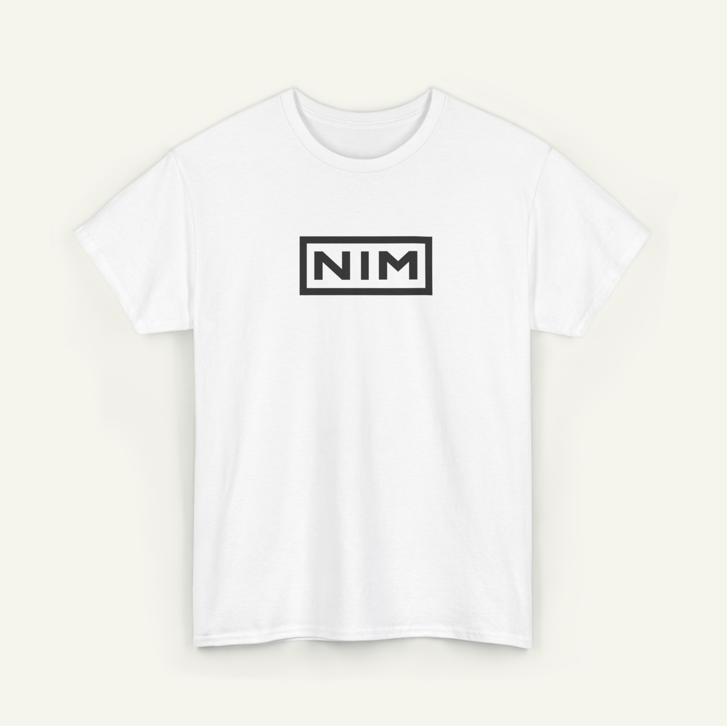 A white t-shirt with a black graphic design on the front.