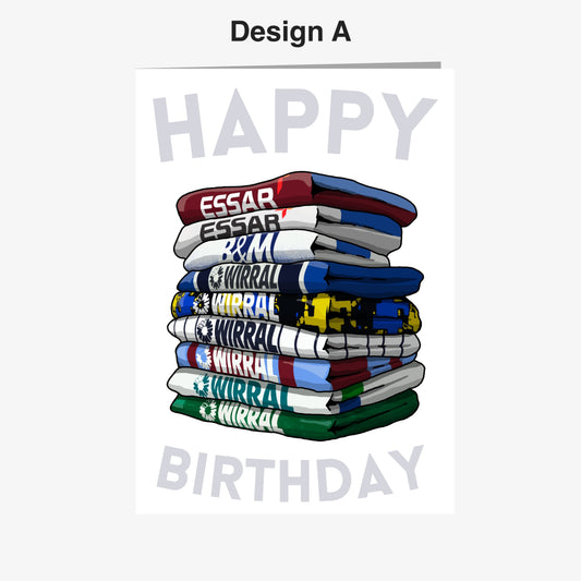 A stack of colorful t-shirts with the text "Happy Birthday" written on them.