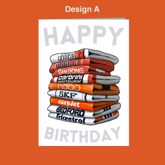 A stack of colorful towels with various text logos on them, representing different brands or companies. The text "HAPPY BIRTHDAY" is displayed prominently in the center of the image.