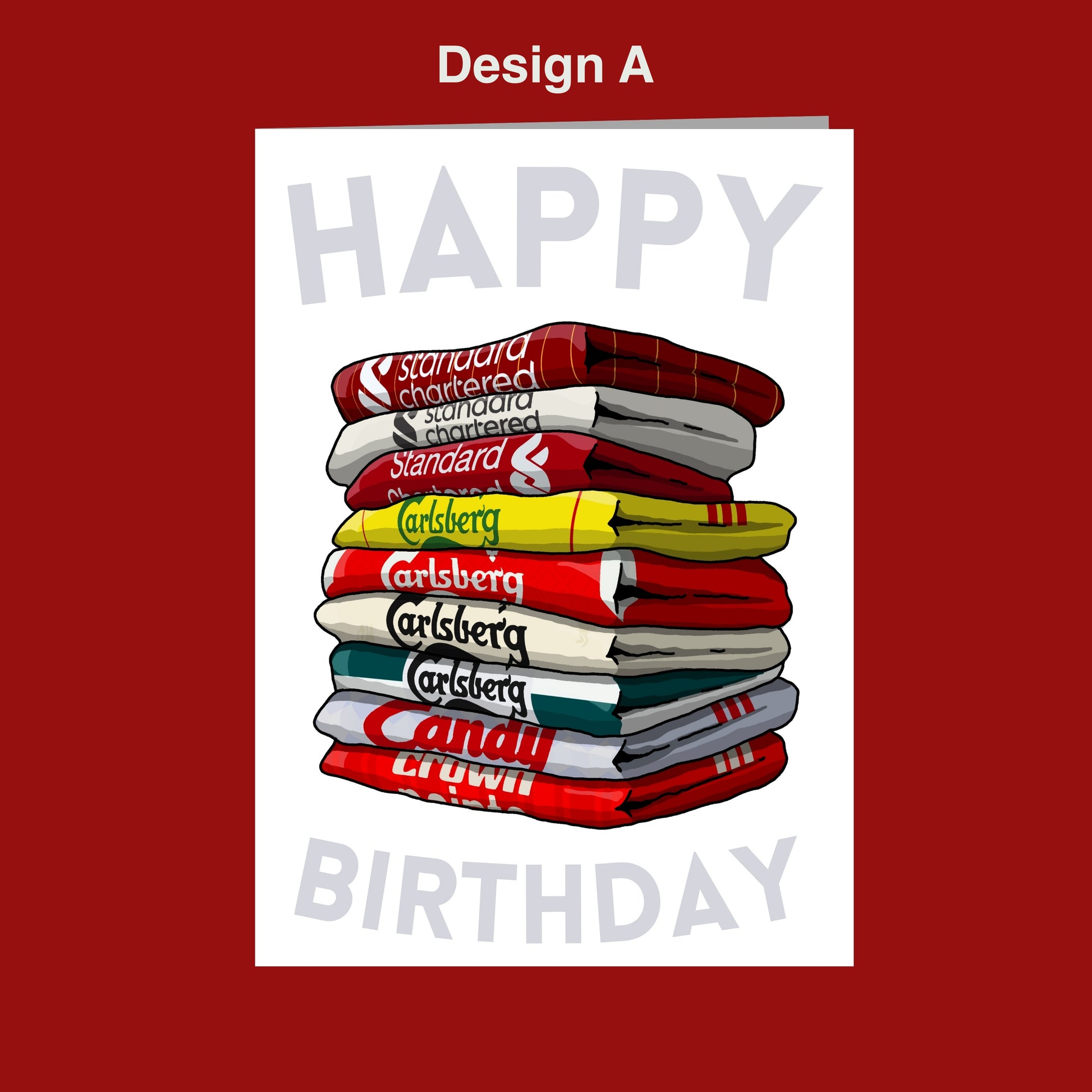 A stack of colorful towels with the text "CARLSBERG" printed on them, along with the text "Happy Birthday" displayed below.